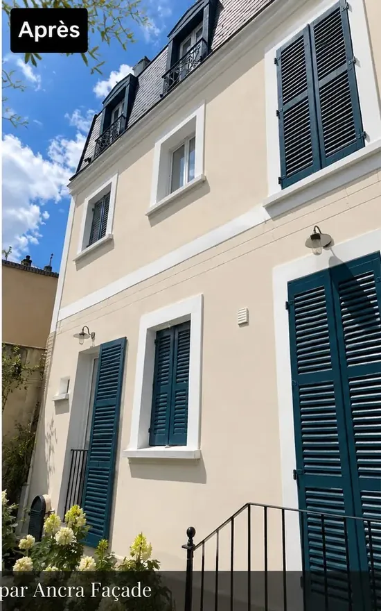 Peinture de façade, volets bleu canard - après