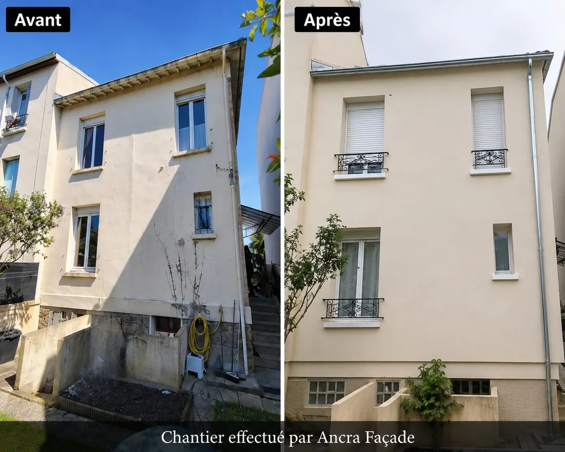 Exemple de ravalement de façade réalisé par Ancra Façade