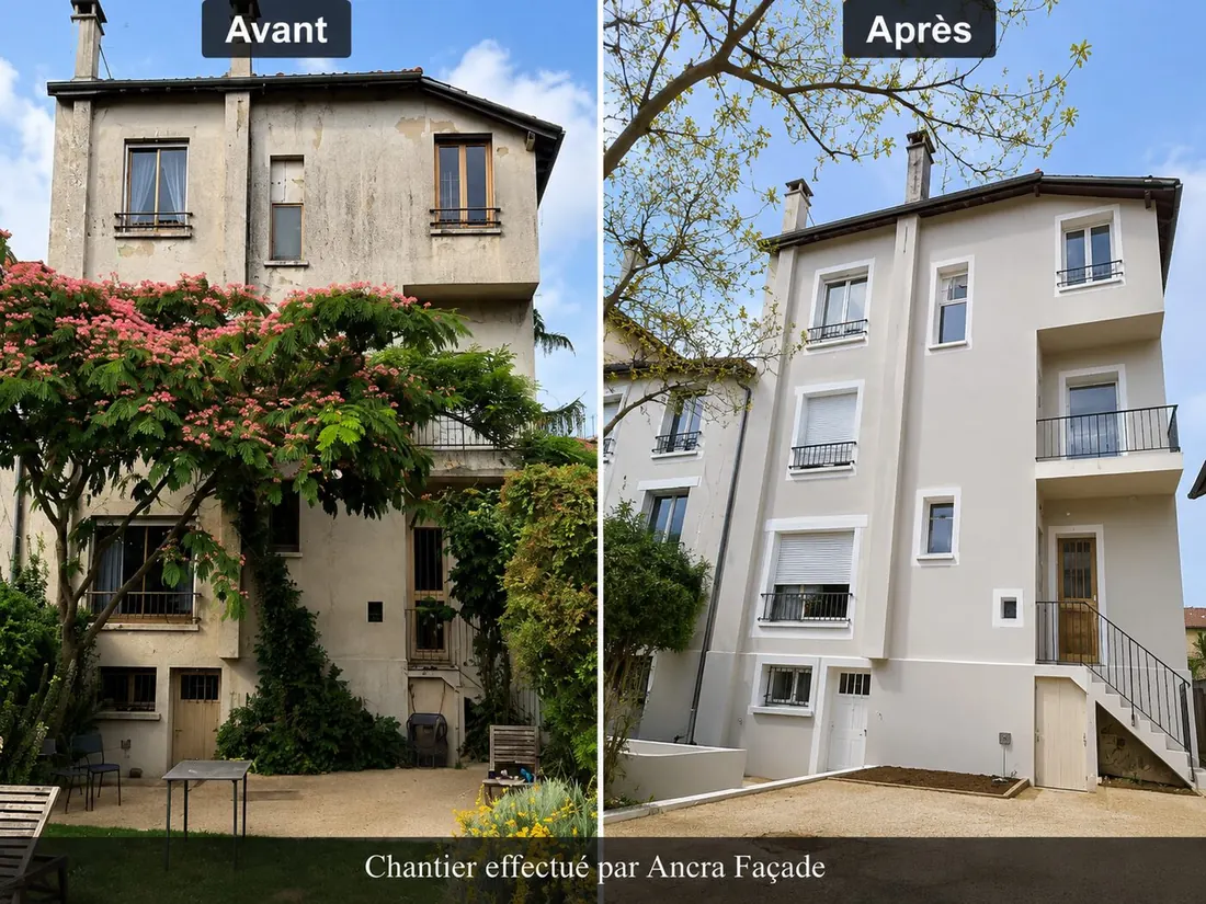 Ravalement de façade avant/après, maison meulière