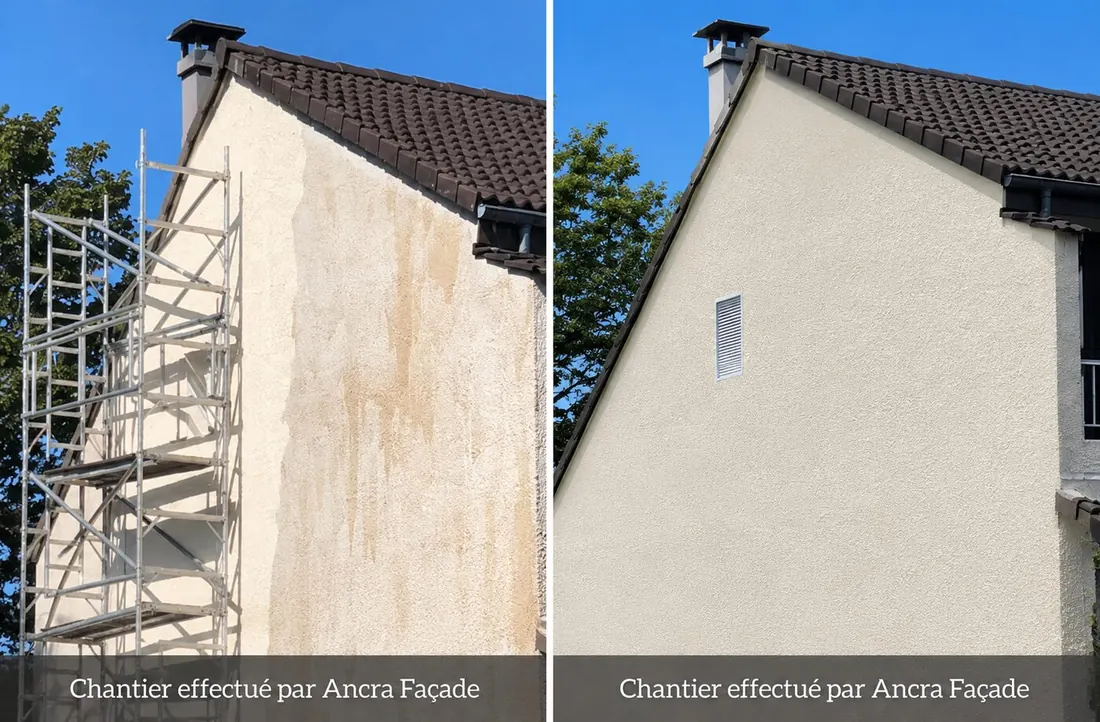 Ravalement de façade avant/après, pignon de maison