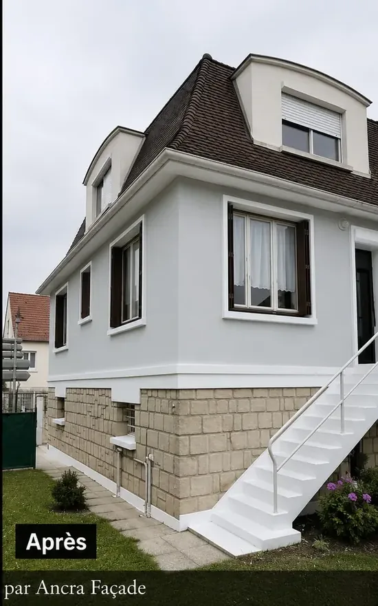 Ravalement de façade, soubassement pierre et escalier - après