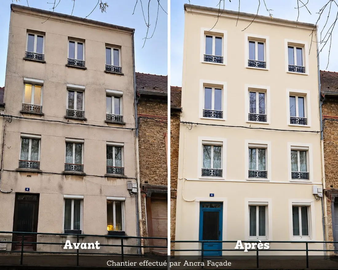 Ravalement et peinture de façade avant/après, immeuble