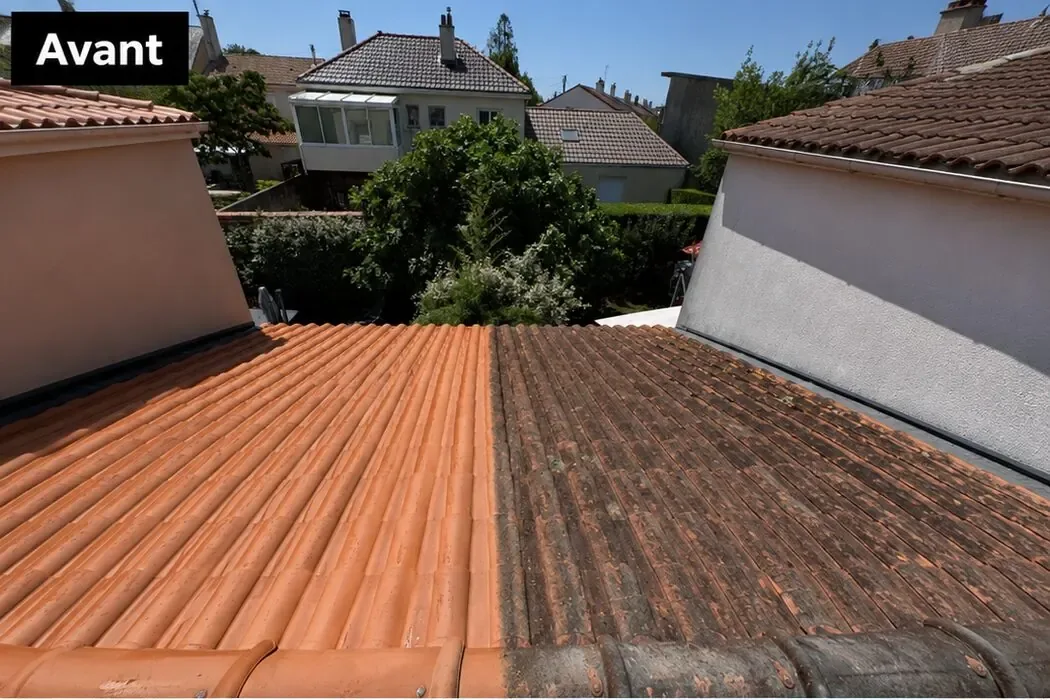 Traitement de toiture, démoussage tuiles terre cuite - avant